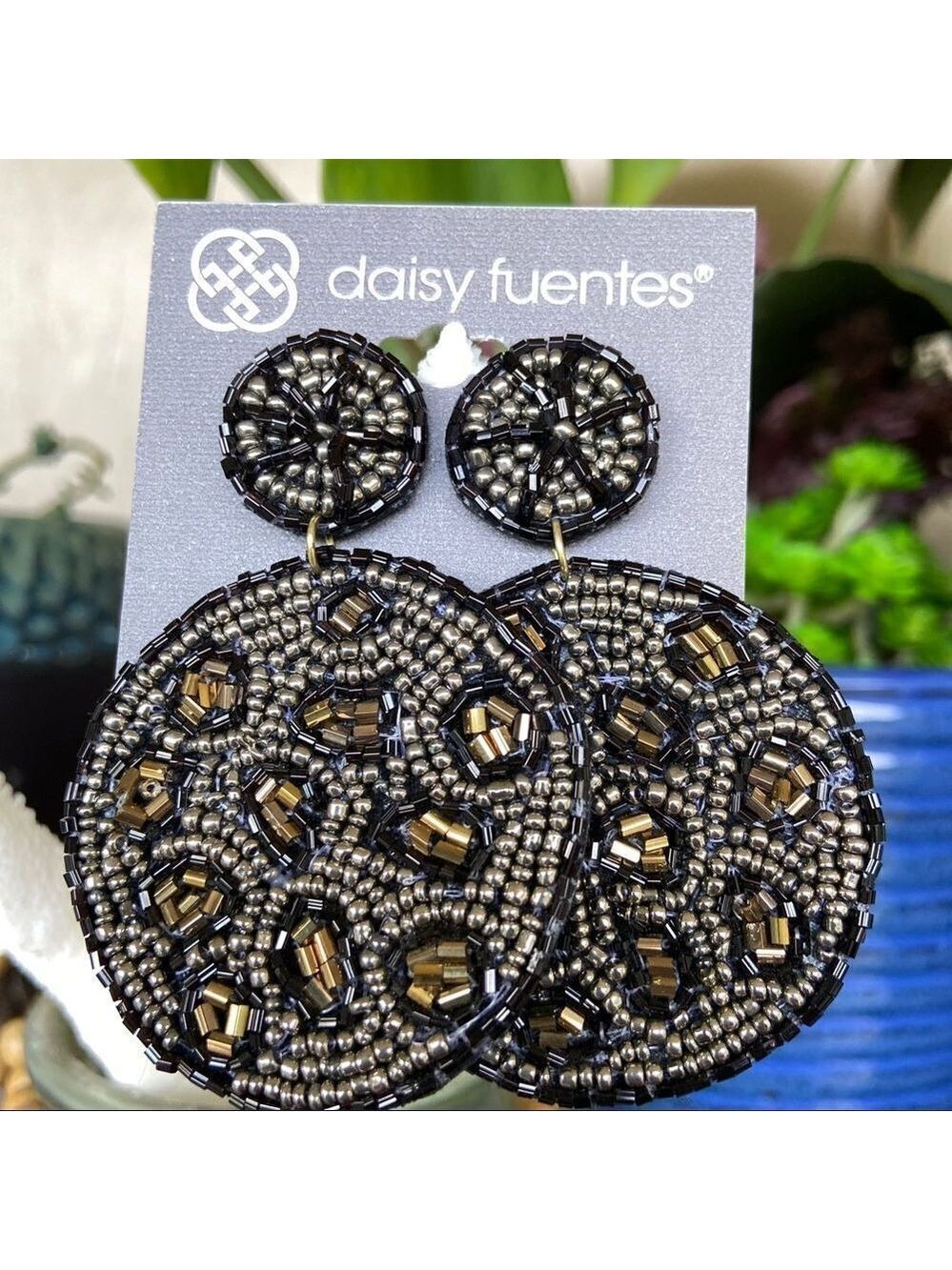 Black/Tan Beaded Circles Dangle Daisy Fuentes Fashion Earrings